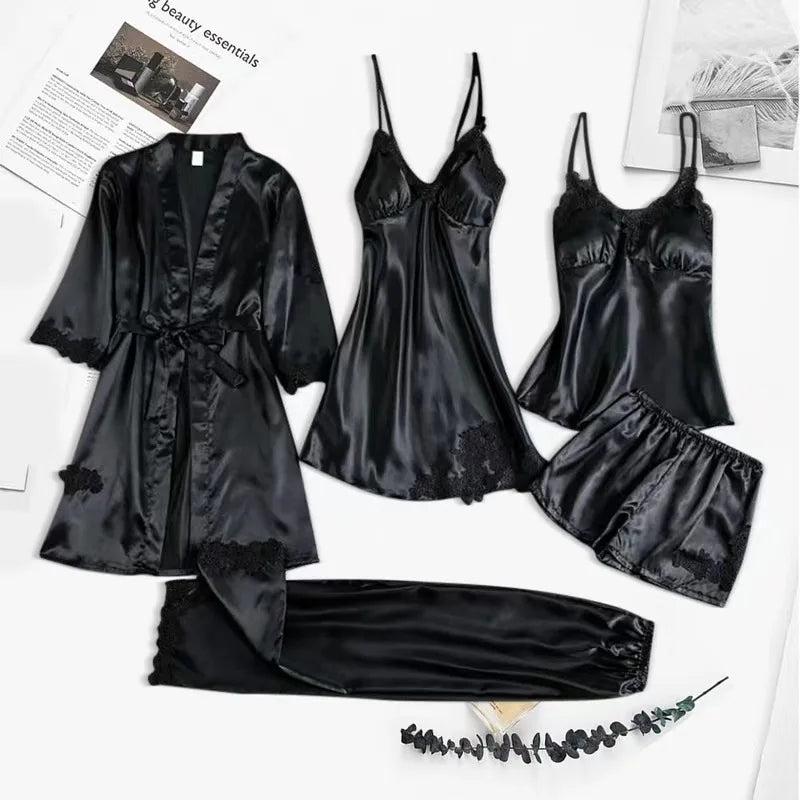 Pajamas Lace Suspender Nightdress Set of Five Multi Color Women's Sexy Pajamas Suspender Skirt Suit Beauty love Party Gift