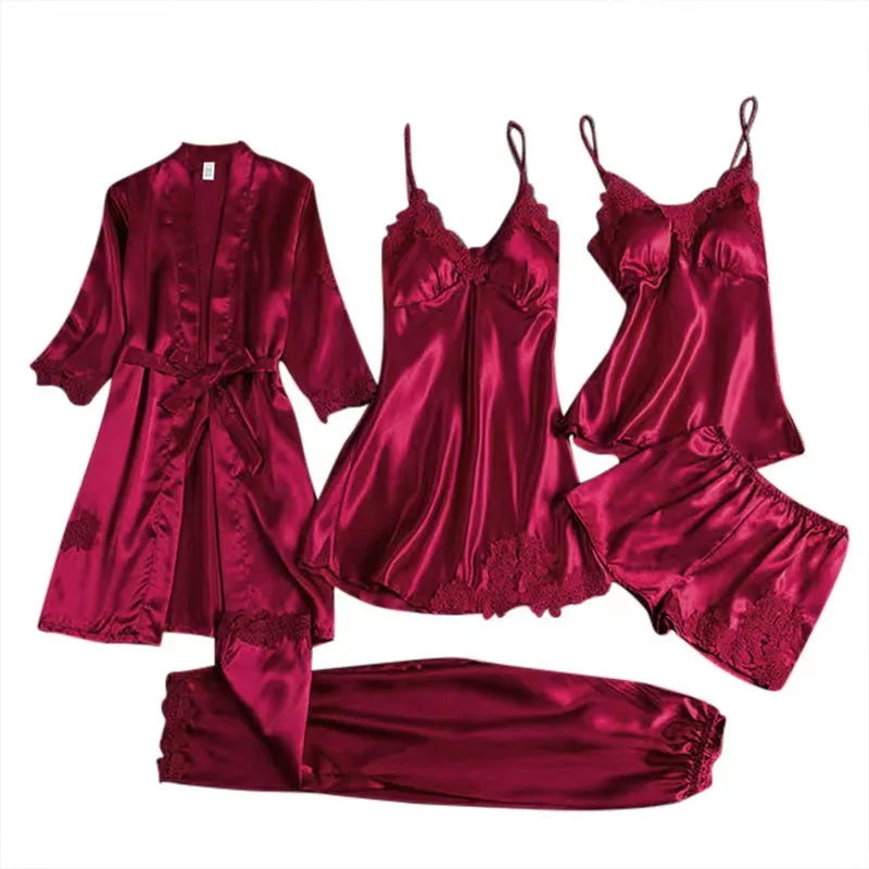 Pajamas Lace Suspender Nightdress Set of Five Multi Color Women's Sexy Pajamas Suspender Skirt Suit Beauty love Party Gift