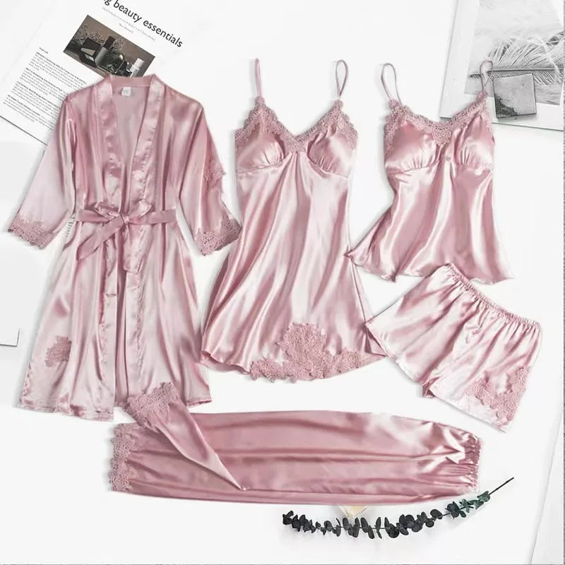 Pajamas Lace Suspender Nightdress Set of Five Multi Color Women's Sexy Pajamas Suspender Skirt Suit Beauty love Party Gift