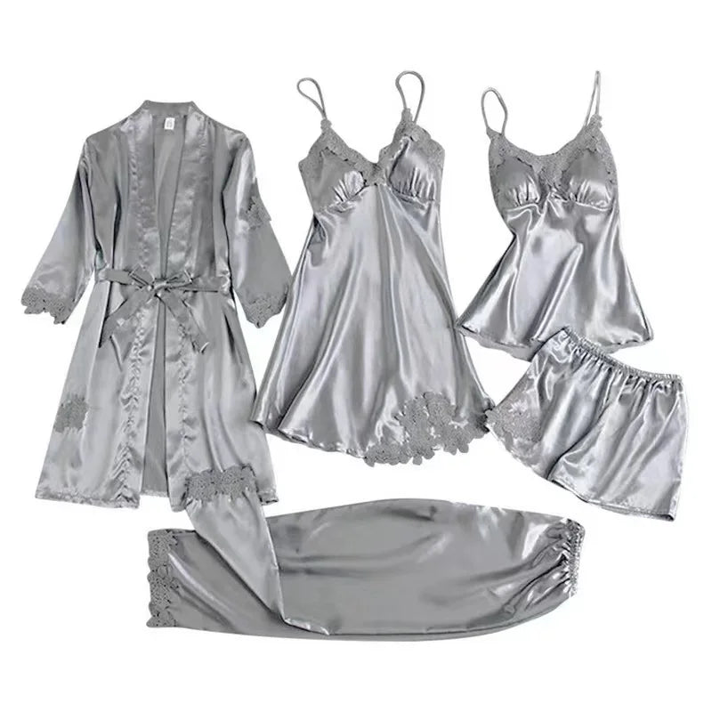 Pajamas Lace Suspender Nightdress Set of Five Multi Color Women's Sexy Pajamas Suspender Skirt Suit Beauty love Party Gift
