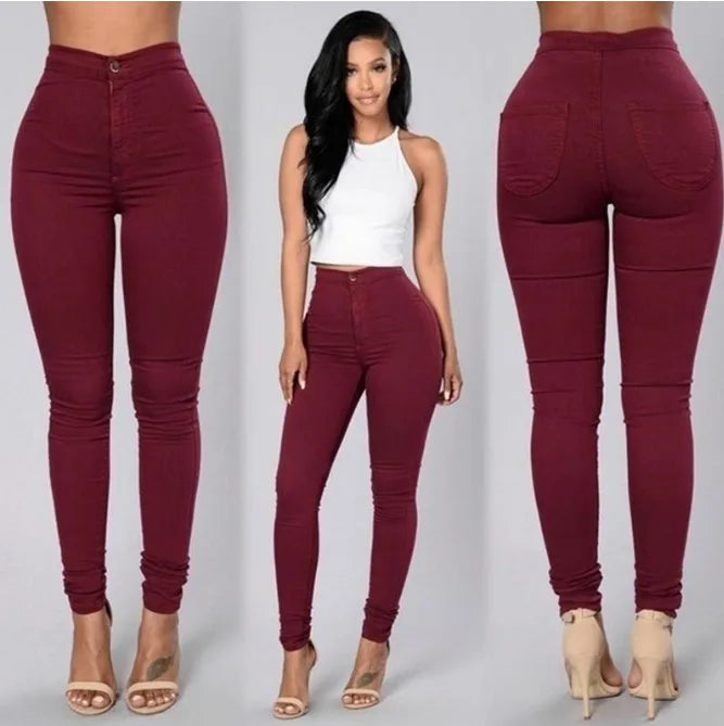Solid Color Skinny Jeans Woman White Black High Waist Render Jeans Vintage Sexy Long Pants Femme Casual Pencil Pants Denim Jeans