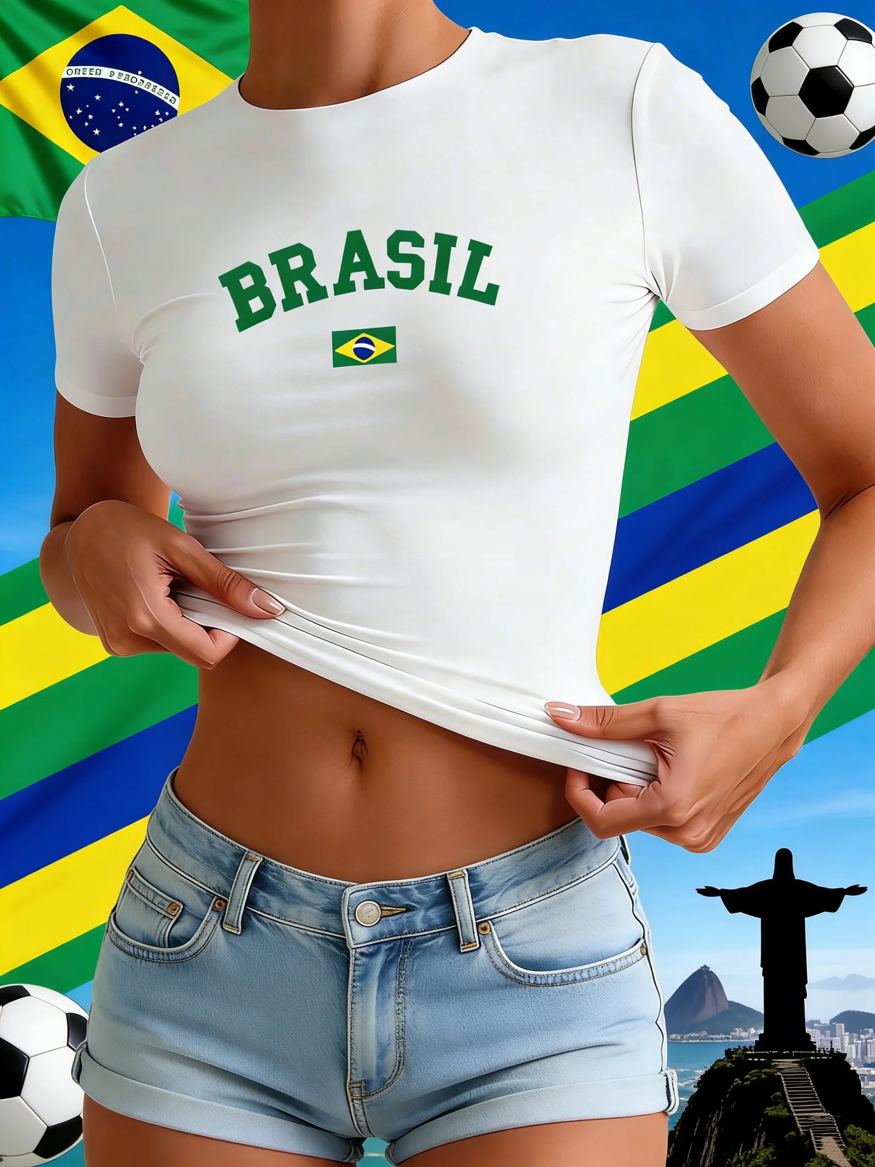 Brasil Flag Simple Camiseta  Womens Y2K T-Shirts Hip Hop Casual T Shirt Yoga Slim Short Sleeves Summer O-neck Feminina Streetwer