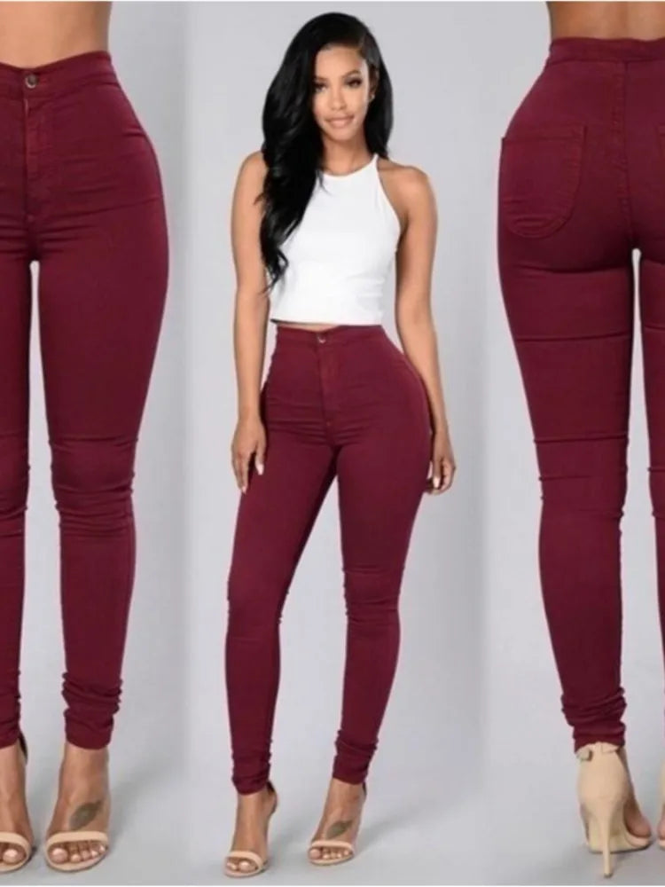 Solid Color Skinny Jeans Woman White Black High Waist Render Jeans Vintage Sexy Long Pants Femme Casual Pencil Pants Denim Jeans