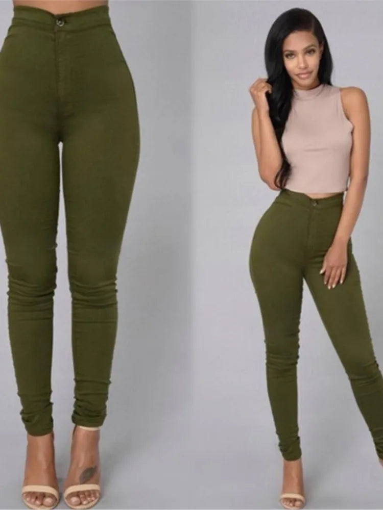 Solid Color Skinny Jeans Woman White Black High Waist Render Jeans Vintage Sexy Long Pants Femme Casual Pencil Pants Denim Jeans