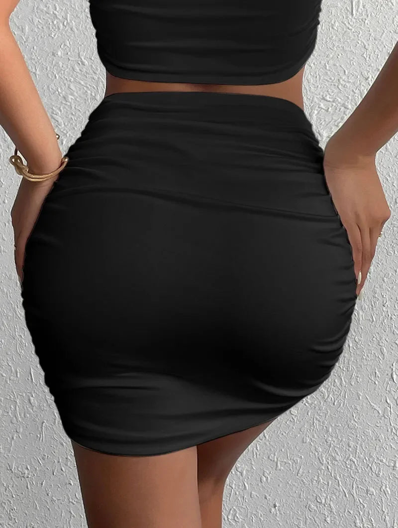 Sexy Skinny Wrap Hip Skirts for Women Elegant Pleats Slim Fit Elastic Mini Skirt Female Holiday Fashion Office Pencil Skirt New