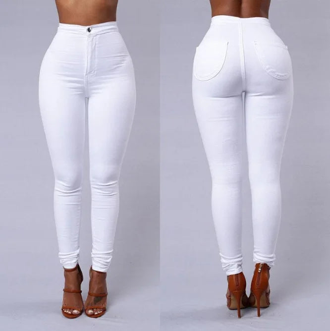 Solid Color Skinny Jeans Woman White Black High Waist Render Jeans Vintage Sexy Long Pants Femme Casual Pencil Pants Denim Jeans