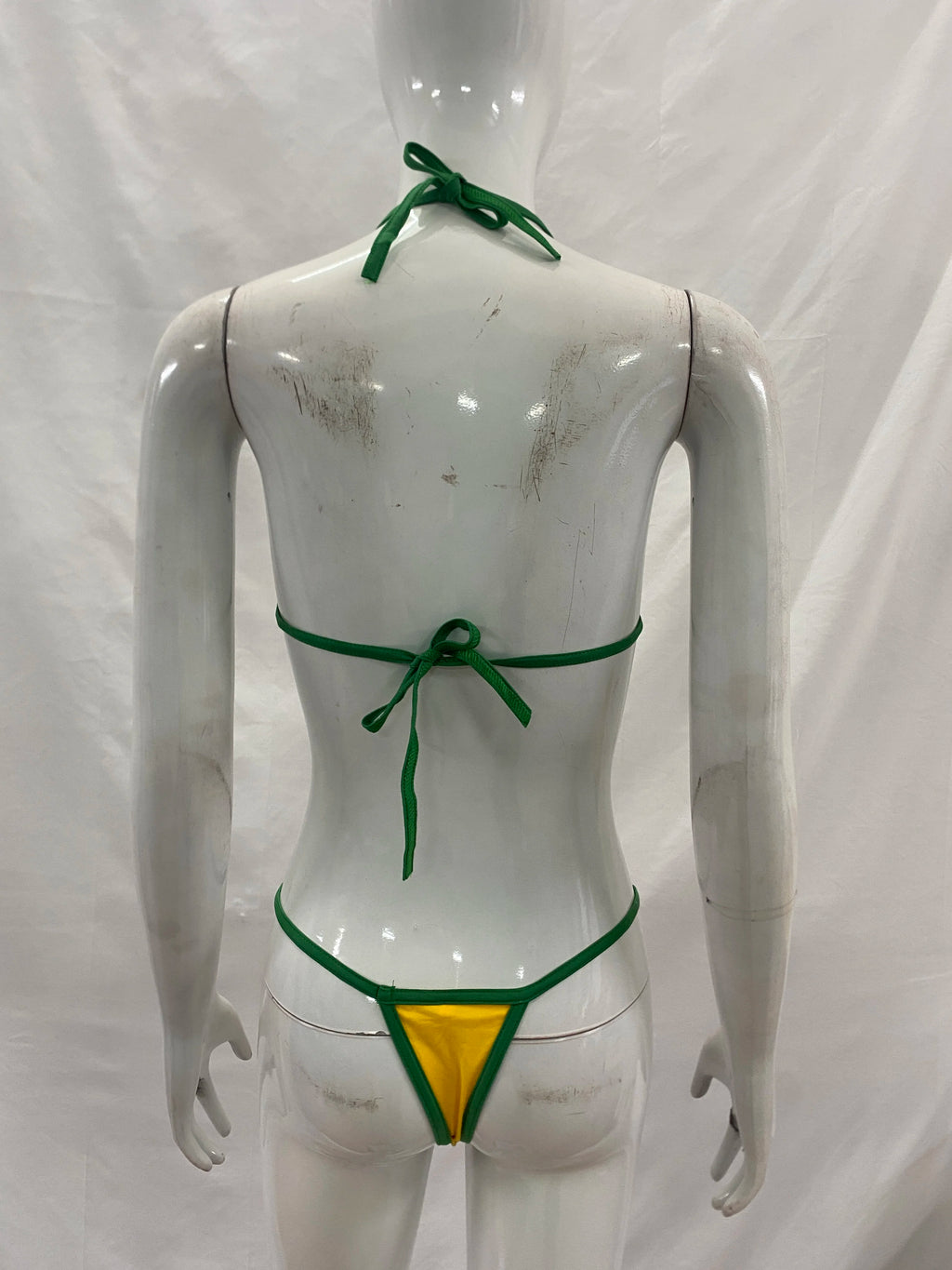 Women's Brasil Flag Print Bikini Set, Halter Triangle Top + Tanga Bottom, Brazilian Flag Two-Piece Swimwear, Y2K Beachwear