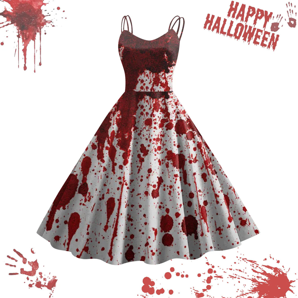 Halloween Horrible Blood Dresses For Women Masquerade Carnival Party Outfits Cosplay Costumes Disguise Roleplay A-Line Dress