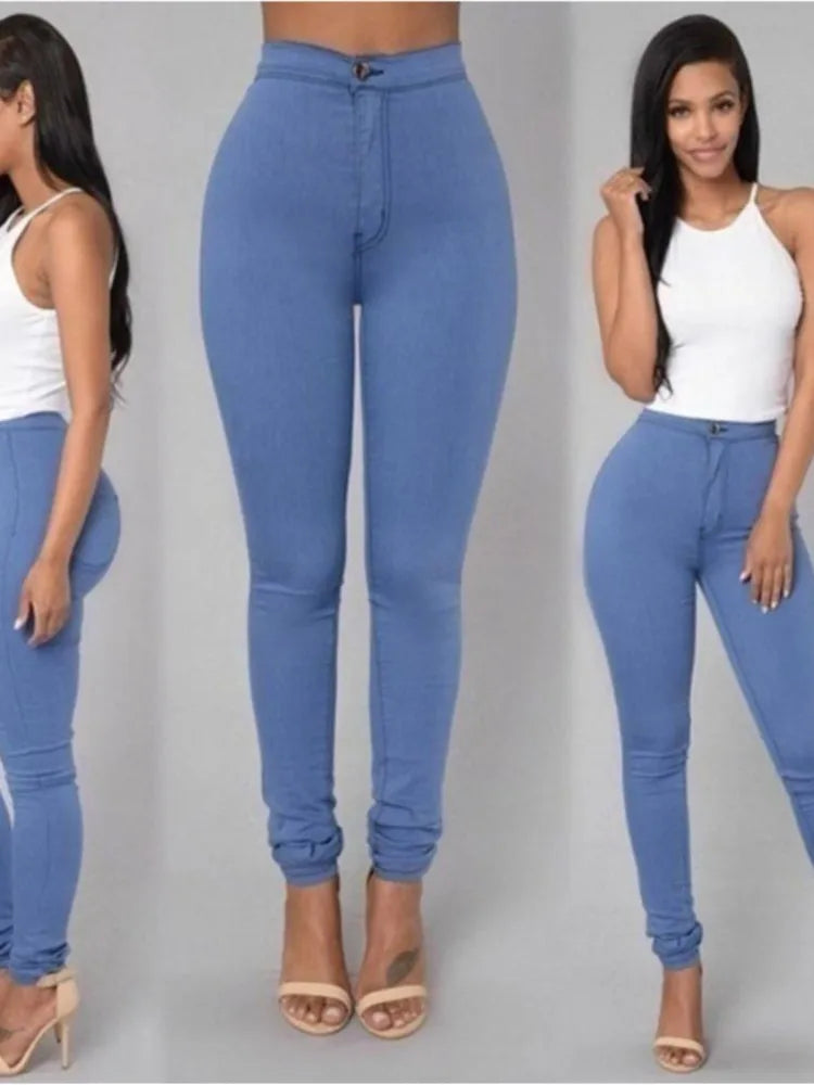 Solid Color Skinny Jeans Woman White Black High Waist Render Jeans Vintage Sexy Long Pants Femme Casual Pencil Pants Denim Jeans