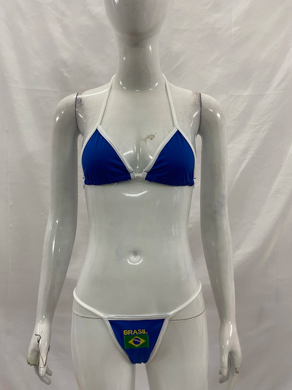 Women's Brasil Flag Print Bikini Set, Halter Triangle Top + Tanga Bottom, Brazilian Flag Two-Piece Swimwear, Y2K Beachwear