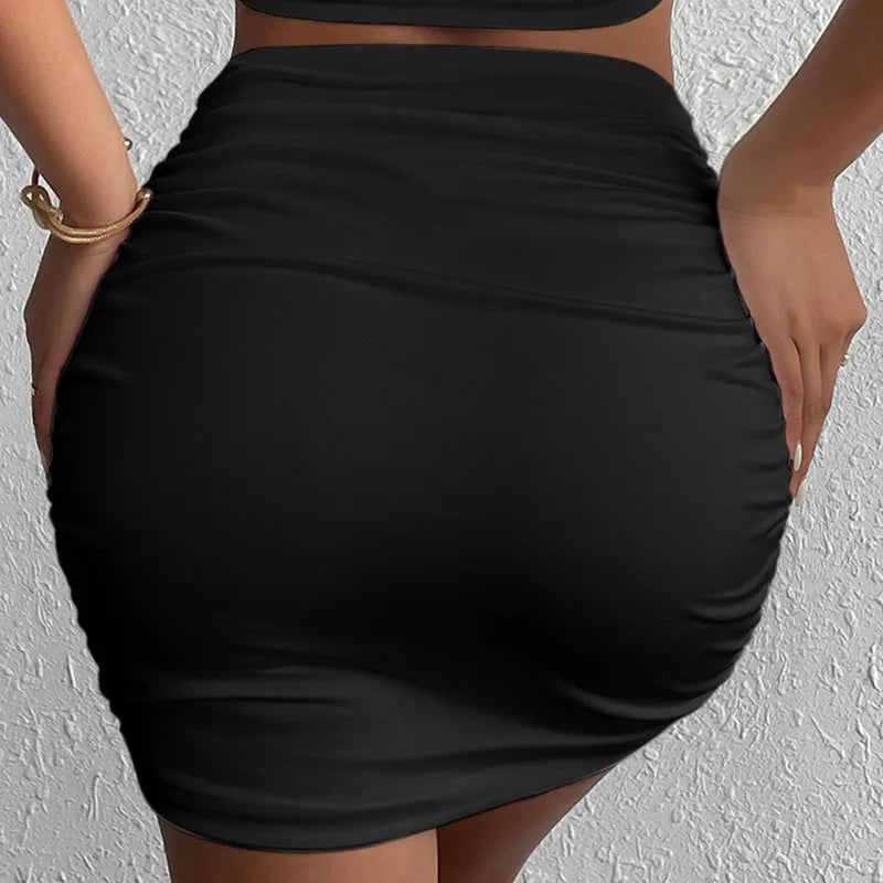 Sexy Skinny Wrap Hip Skirts for Women Elegant Pleats Slim Fit Elastic Mini Skirt Female Holiday Fashion Office Pencil Skirt New